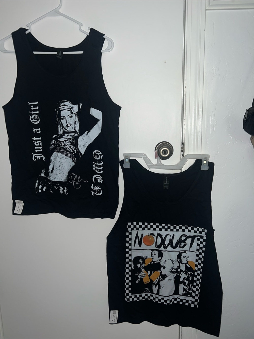 Gildan Black Graphic Tank Tops with White and Orange Prints